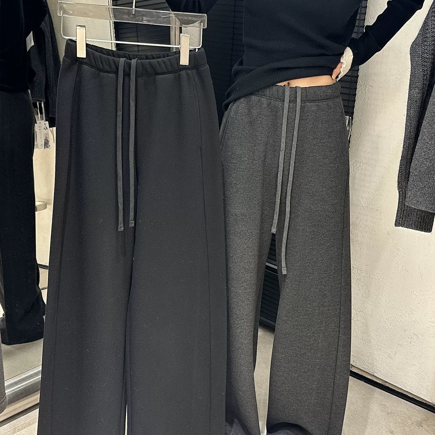 欧货2025冬装韩版宽松高腰加绒厚蚕丝羊绒休闲裤女直筒阔腿裤长裤