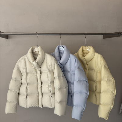 立领泡芙白鸭绒外套短款羽绒服女