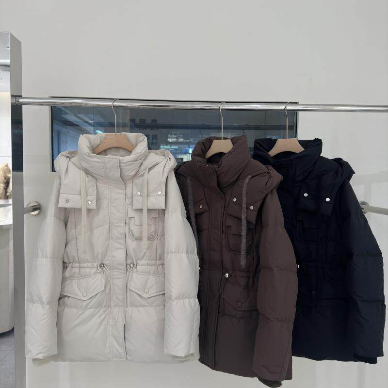 欧货抽绳收腰2024冬装韩版连帽