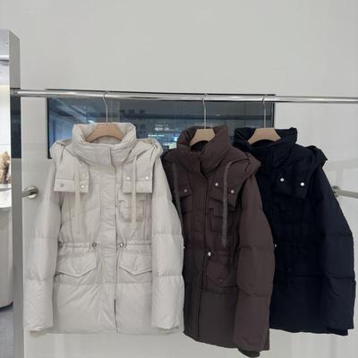 欧货抽绳收腰2024冬装韩版连帽