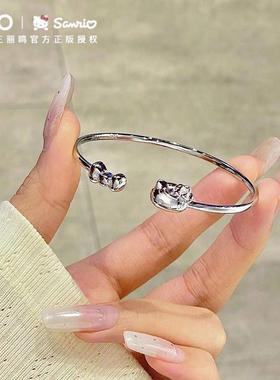 潮色绘xHelloKitty999纯银足银手镯子女生哈喽kitty手链生日礼物