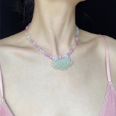 LYUMIN原创浮翠流丹新中式 粉色猫眼石拼水晶自带仙气滤镜项链2023