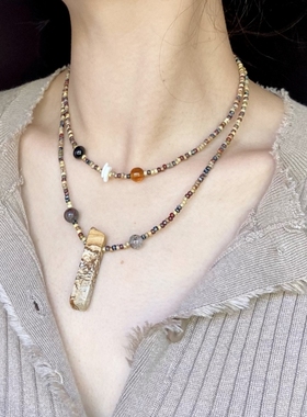 LYUMIN原创天然石拼古董米珠新中式小众复古个性项链叠戴毛衣链