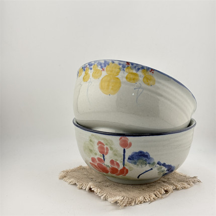 禾器手作中式粗陶拉面碗家用陶瓷花卉手绘釉下彩餐具碗青花汤碗
