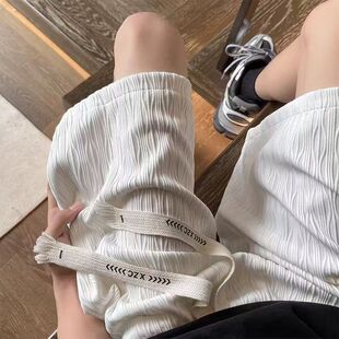 清仓捡漏夏季新款波浪纹冰丝短裤女宽松沙滩裤直筒休闲百搭五分裤