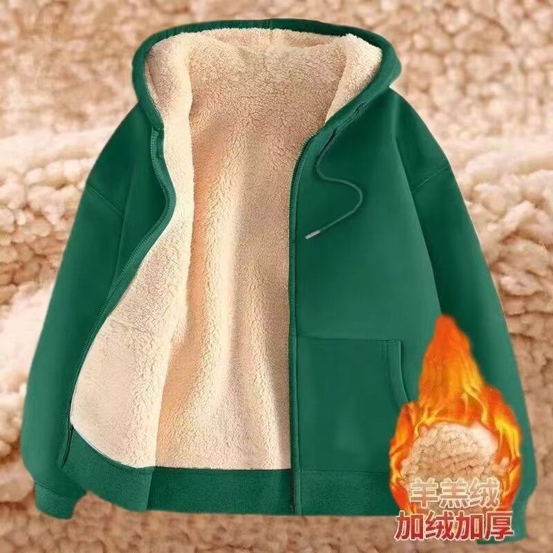清仓捡漏外贸尾单捡漏~美式羊羔绒卫衣女秋冬季拉链连帽开衫外套
