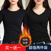 加绒保暖内衣女冬季 女上衣潮 显瘦长袖 圆领打底衫 百搭纯色T恤修身