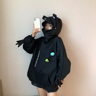 2024年秋冬韩版青蛙套头卫衣男女加绒加厚外套潮流刺绣宽松情侣装