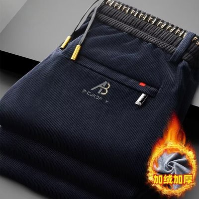 休闲裤子女士秋冬季直筒商务高端灯芯绒工装裤加绒加厚保暖松紧腰