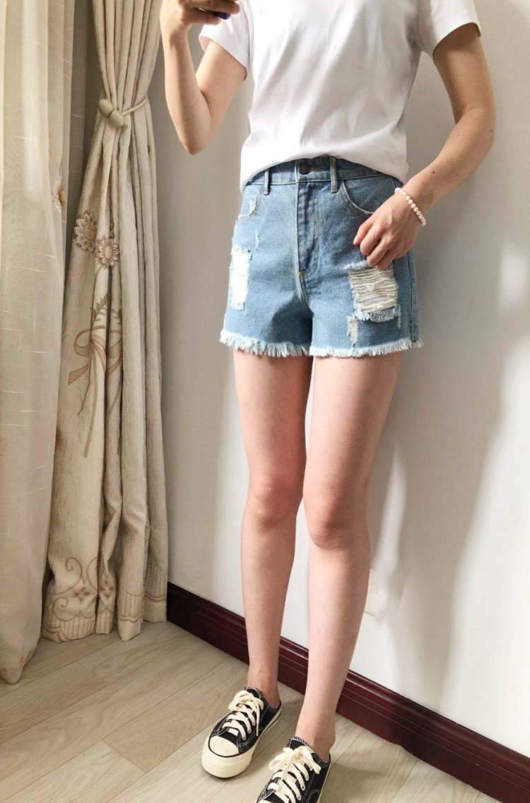 破洞牛仔短裤女中高腰显瘦宽松2021新款夏季薄款外穿热裤阔腿裤子