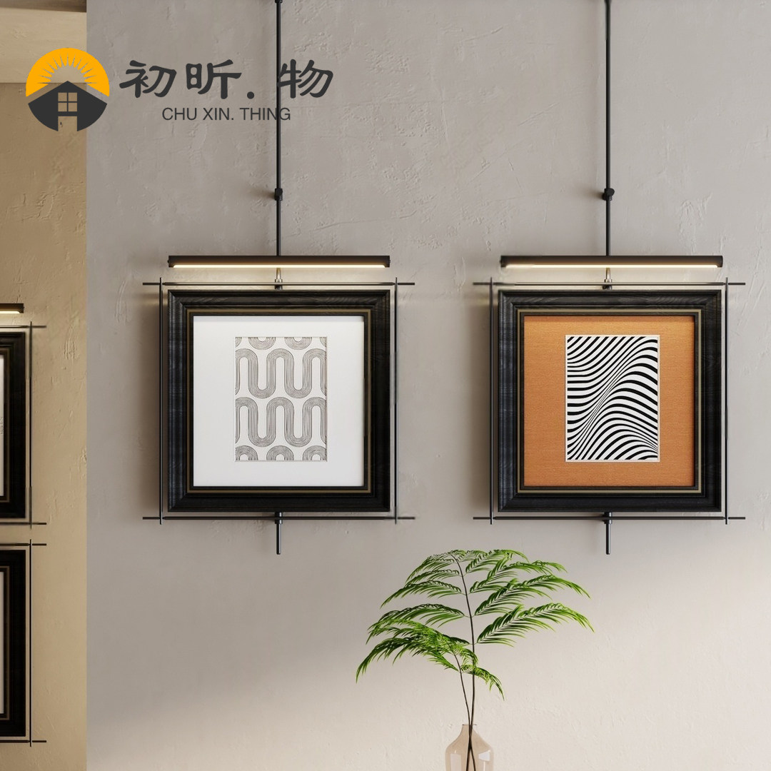 2025新款装饰画中古玄关过道轻奢带灯挂画壁画高级立体客厅背景墙