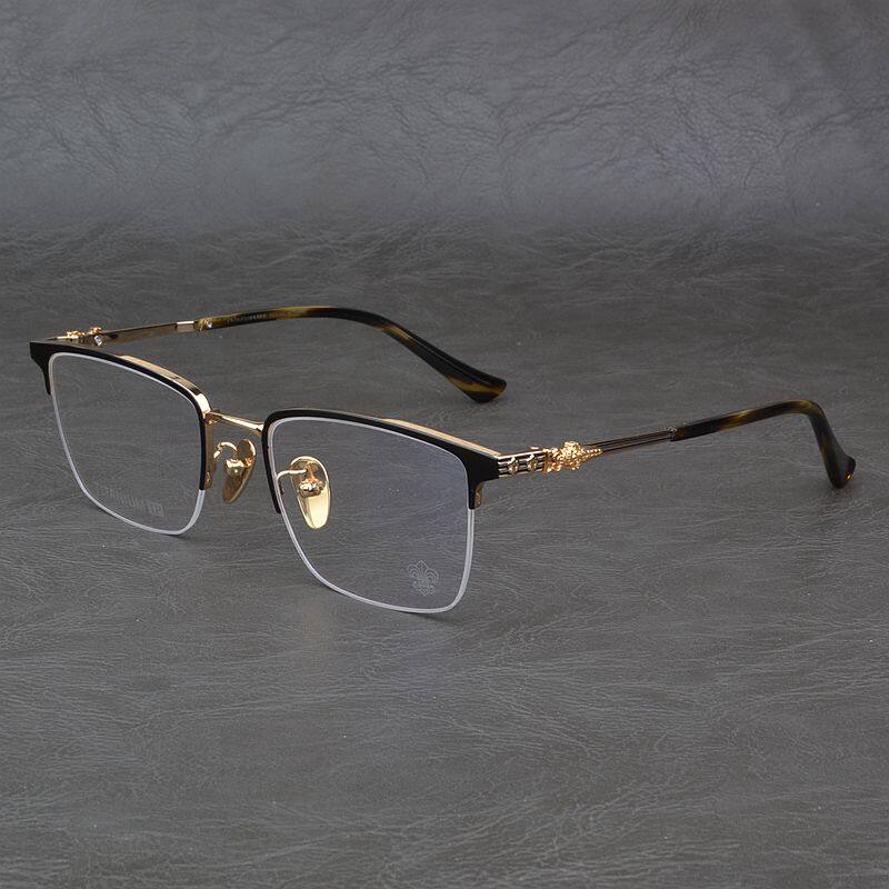 奢华商务百搭纯钛眼镜半框男潮牌复古个性超轻近视眼镜架女士大脸