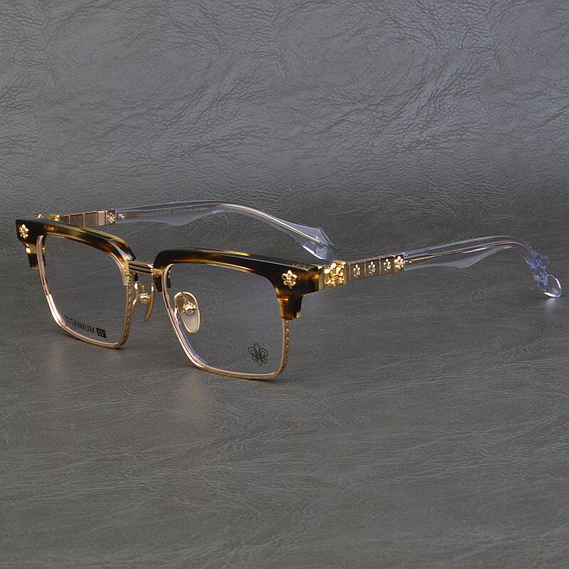 商务纯钛半框眼镜架男百搭大脸复古方形个性板材近视眼镜框女潮流