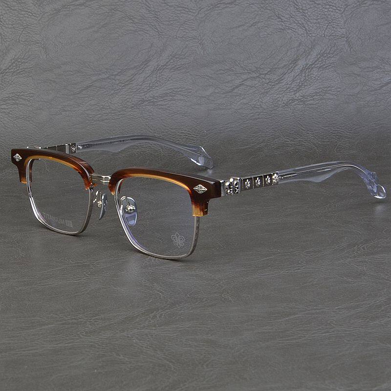 青少年百搭复古半框纯钛眼镜男高端个性透明大脸近视眼镜架女方形