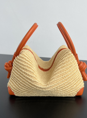 意大利新烧焦橙色拉菲亚箍妇女包手持肩斜挎包19厘米手提包单肩包