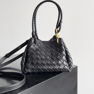 意大利进口羊皮纯手工编织女包手提单肩斜挎包降落伞包包小号21cm