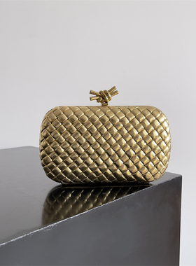 意大利新款Kont手包真皮编织手包旧钱手包晚装包金色百搭手拿包