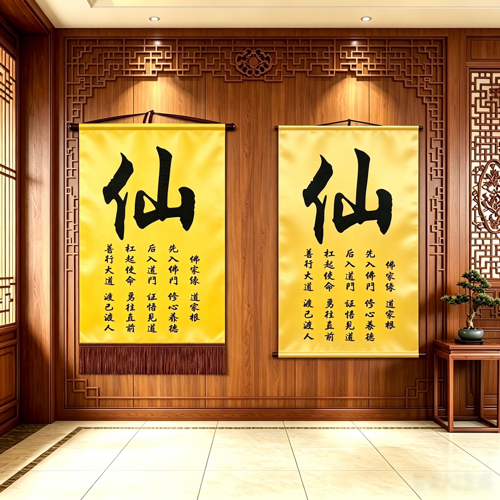 仙字道家堂口书法挂画新中式客厅玄关装饰画静心修行竖版卷轴字画