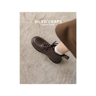 显脚小~真皮棕色马丁靴女2025秋冬新款平底6孔短靴加绒英伦风靴子