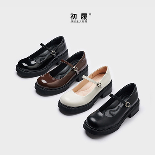 女鞋 学院风jk鞋 初履爱棉麻2025新款 百搭小皮鞋 子厚底法式 玛丽珍鞋