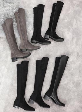 升级版sw5050长靴女过膝靴平底中跟骑士靴高筒靴子灰色弹力长筒靴