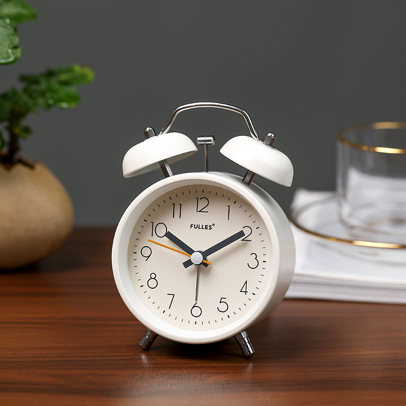 現代簡約大鈴聲鬧鐘帶燈書桌面
