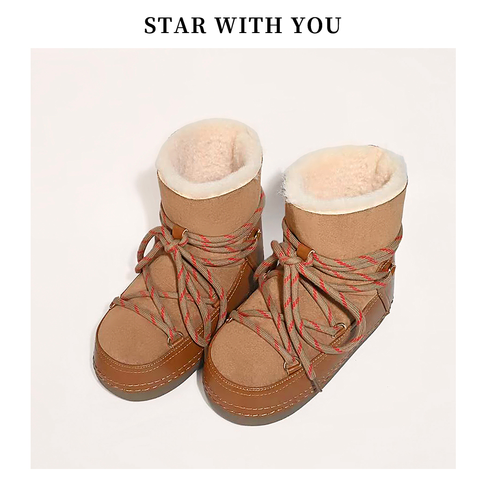 【STAR】宇航员定制高级感百搭系带拼色加绒加厚短筒雪地靴4cm