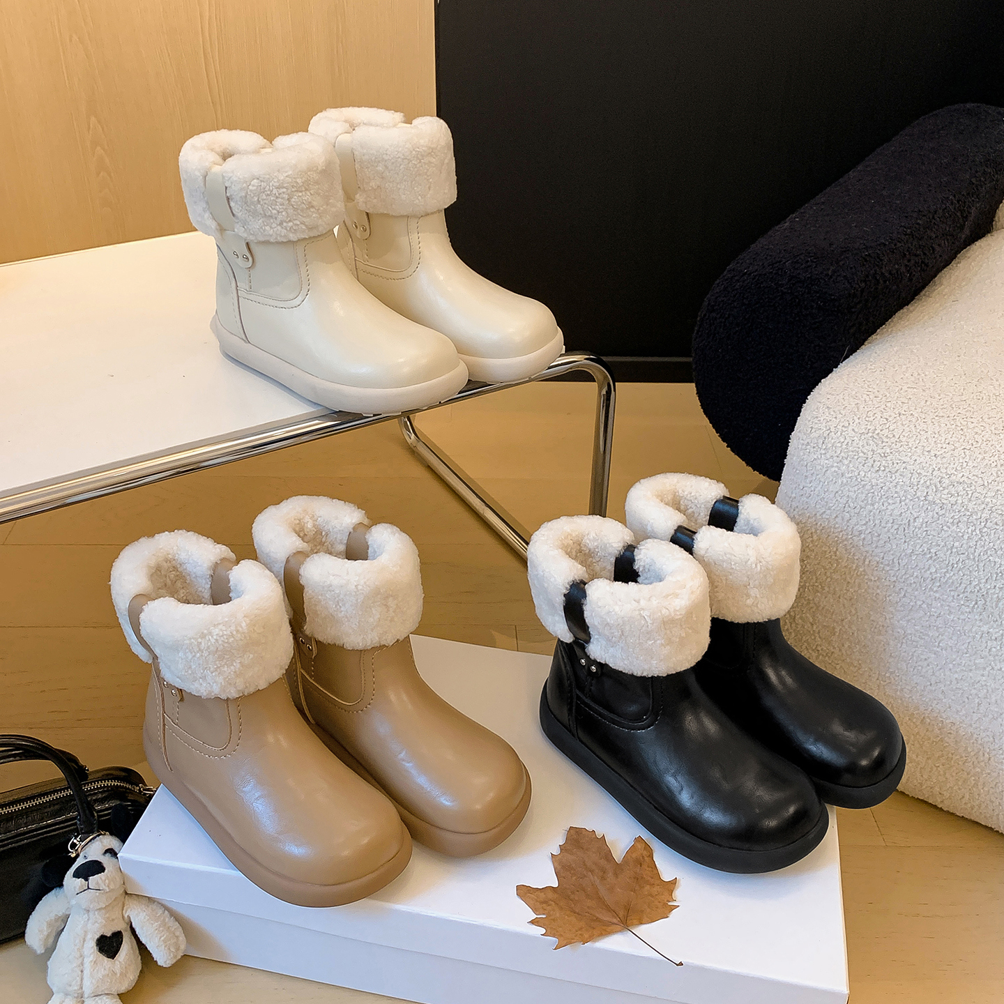 【STAR】厚底加绒保暖圆头复古休闲芒果鞋头丑萌时尚雪地靴3cm