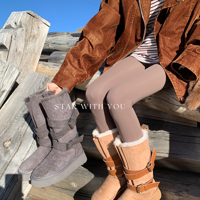 【STAR】厚底高级感皮带扣加厚防滑保暖新款百搭时尚雪地靴4cm