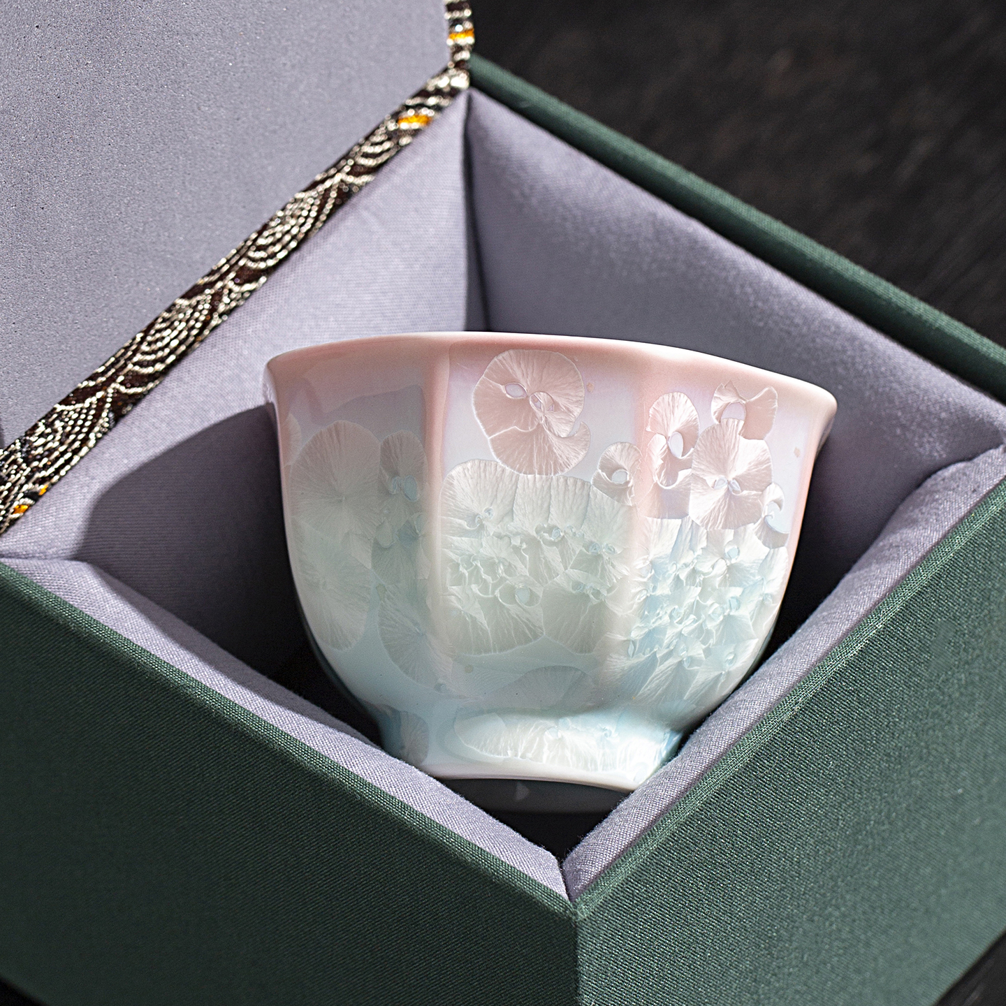 窑变结晶釉茶杯主人杯个人专用杯品茗杯冰花六方斗笠杯家用带礼盒