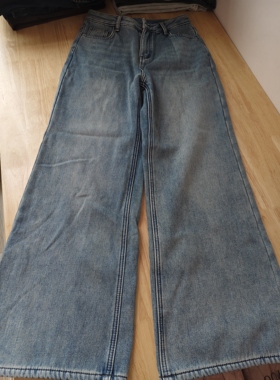 特清/蓝色加绒牛仔裤女式阔腿裤休闲裤秋冬L码腰围72臀围104长105
