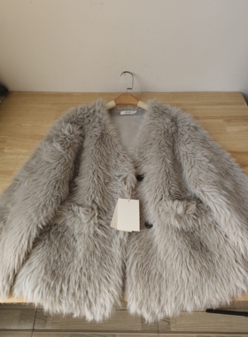 特清/气质灰色短款毛毛外套女秋冬环保皮草外套胸围108衣长66