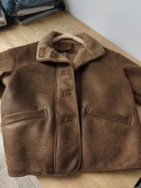 特清 复古宽松加厚皮毛一体外套女秋冬加绒保暖棉服胸围132衣长70