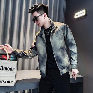立领夹克XS小码男款春秋季潮牌扎染褶皱感休闲褂子S号痞帅外套男