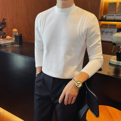 高级感白色半高领毛衣XS小码男装秋冬季商务内搭轻熟S号打底线衣