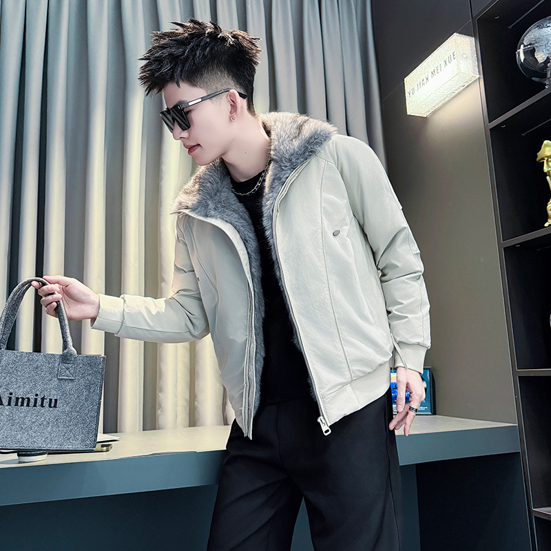 XS小码男士大毛领棉衣外套冬季高级感保暖袄子S号矮个子休闲棉服