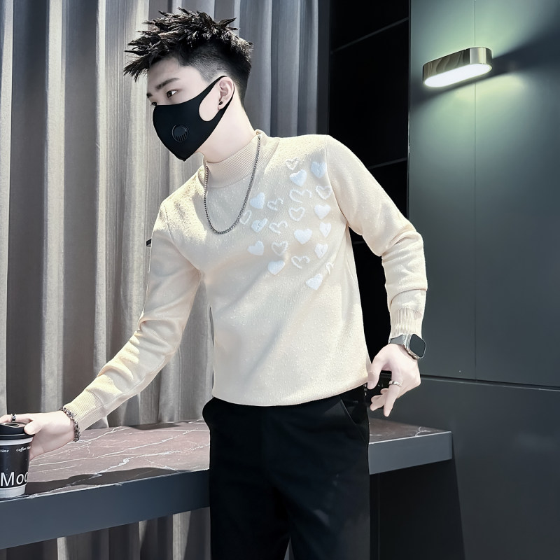 155矮个子小码男装提花修身毛衣XS码S号秋冬季潮流帅气半高领线衣