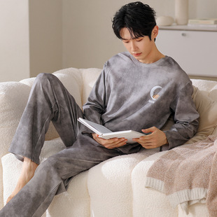 睡衣长袖 套装 长裤 简约高级感家居服新款 男全棉春秋季 100%纯棉男士