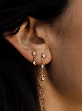 「库金」TOXIC水滴精致超闪925纯银长短款不对称锆石吊坠小耳钉