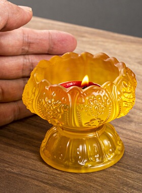琥珀色八吉祥酥油灯灯座家用蜡烛台底座长明灯吉祥摆件佛堂酥油灯