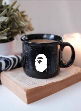 大学生黑色潮牌马克杯陶瓷耐高温咖啡杯情侣一对高颜值猿人头水杯