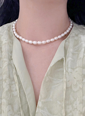 7-8mm天然淡水珍珠项链s925纯银时尚显白高级感小米珠珍珠锁骨链