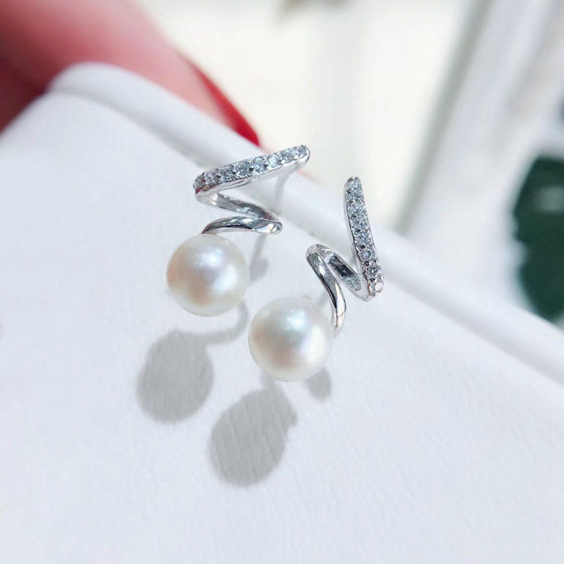 天然淡水珍珠s925纯银音律耳钉女 小众设计高级感ins简约锆石耳饰