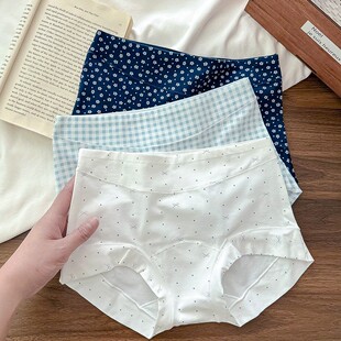 韩气碎花BM收腹平角防走光女内裤中高腰女内裤加长裆200斤有大码