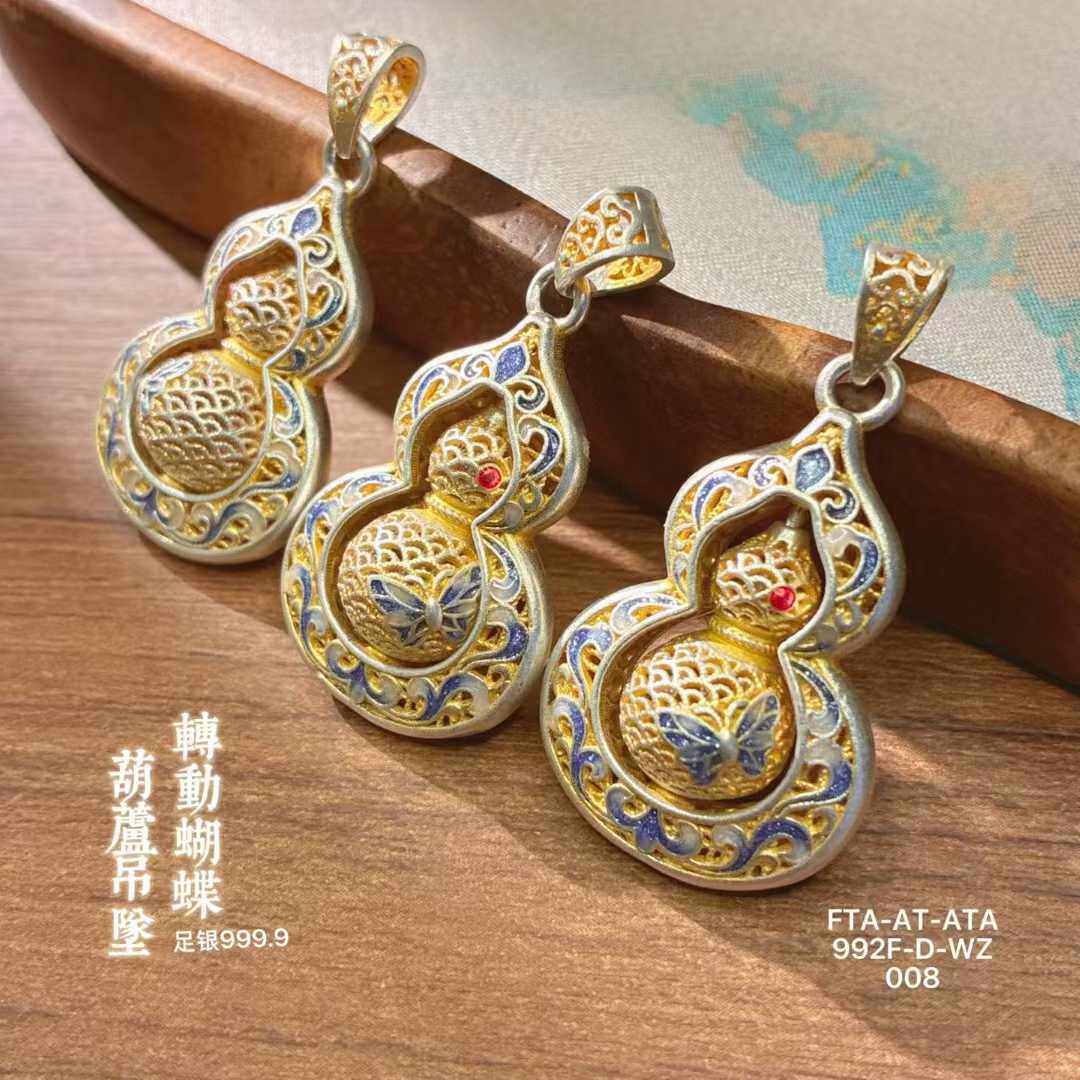 足银999.9纯银葫芦吊坠