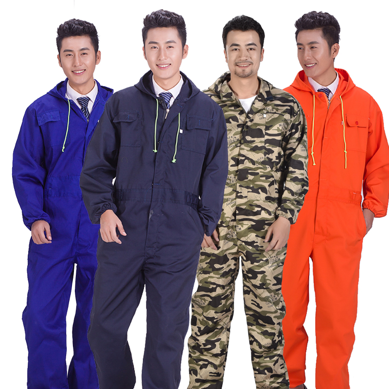 春秋大码连体带帽工作服防水溅防污服连体衣 喷漆连体服养殖场服