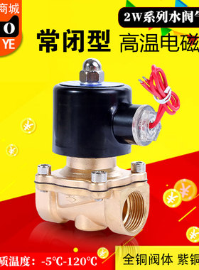 2W系列高温电磁阀120度常闭型水阀气阀铜阀3分4分6分1寸AC220V24V