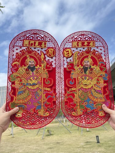 2026年春节立体门神强磁绒布镂空自粘日月守门神单双门贴张飞关羽