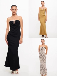 澳洲小众设计lioness计抹胸针织修身性感显瘦露背连衣裙度假长裙