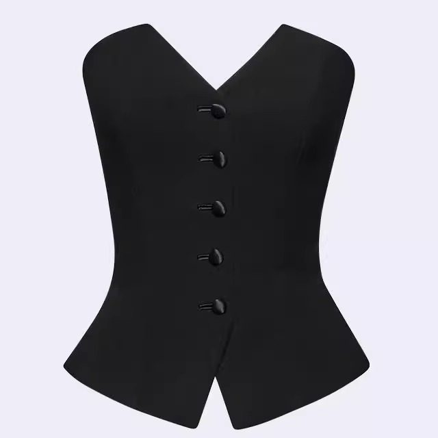 泰国潮牌小众设计明星同款黑色外穿西装马甲抹胸上衣